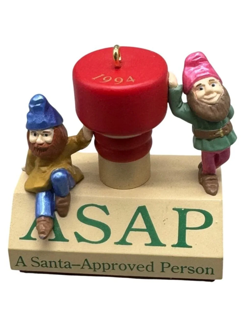 Hallmark 1994 ASAP A Santa-Approved Person Ornament With Gnomes READ